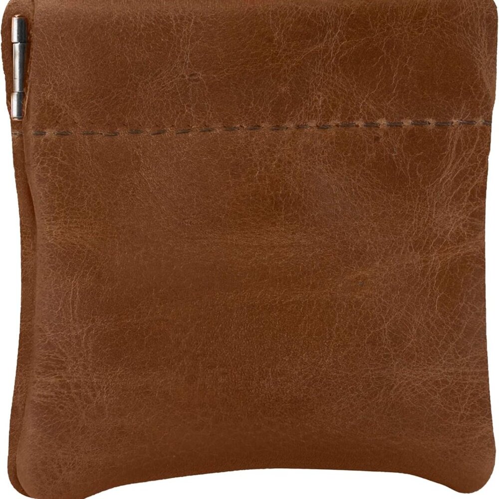 Genuine Leather Squeeze Coin Purse, Coin Pouch Made IN U.S.A. Change Holder For